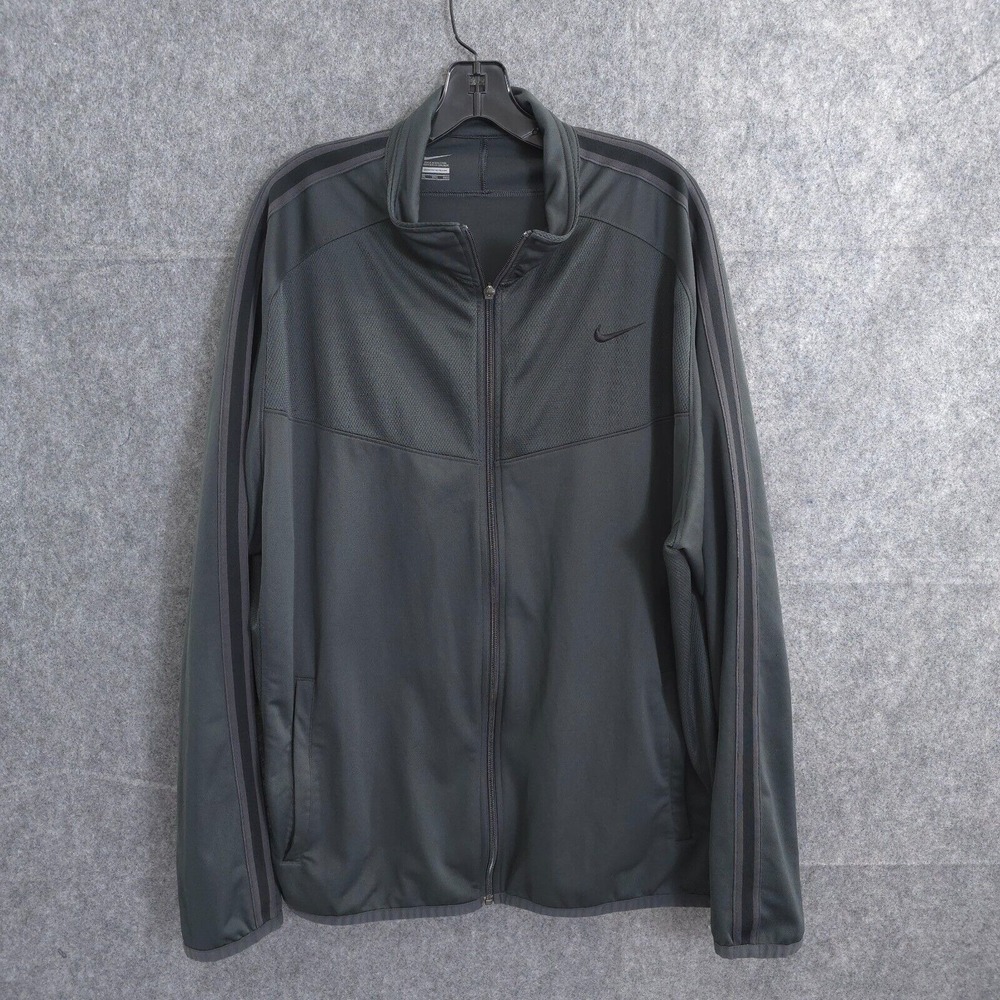 Nike Windbreaker Jacket Mens 2XL Gray Full Zip Lightweight Swoosh Spellout Sport